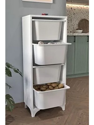 4 Sepetli Dolap Çok Amaçlı Dolap Oyuncak Dolabı Dora Beyaz