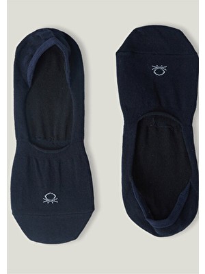 Unisex Siyah 2li Logolu Düz Babet Çorap