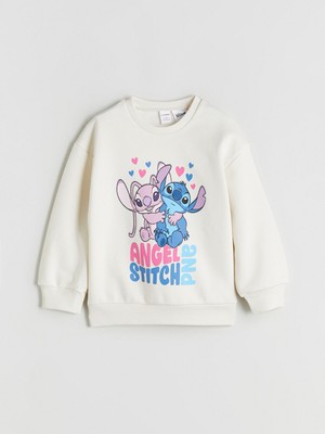 Lc Waikiki Yeni Sezon Bisiklet Yaka Stitch ve Angel Baskılı Kız Çocuk Sweatshirt