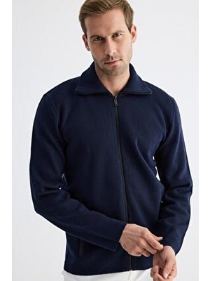 Erkek Su Geçirmez Fermuarlı Pamuklu Triko Hırka Lacivert HRK201