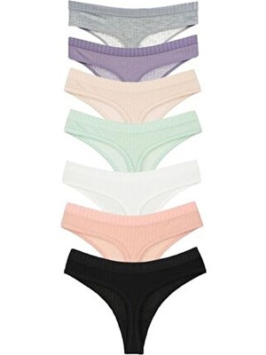Vanilya Secret Pamuk Tanga 7'li Paket Düz Dokuma Kumaş Kadın İç Giyim Ürünleri