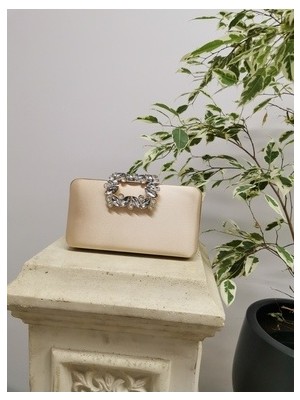 Nazart Kadın Saten Ten Abiye Taşlı Tokalı Clutch Portföy Çantası Şık Görünüm Suni Deri Yaz Koleksiyonu