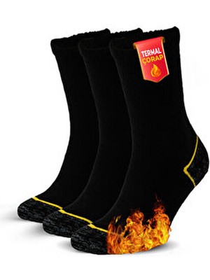3 Çift Termal Outdoor Kamp Çorapları Pamuklu Yastıklı Nefes Alabilen, Erkek Kadın Siyah
