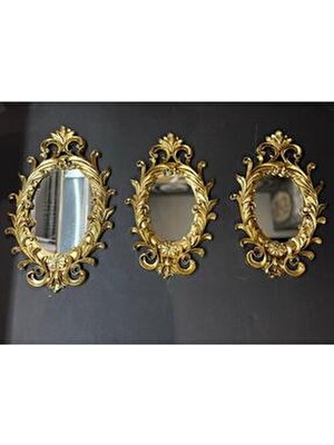 Peramari Dekoratif Üçlü Antik Ayna Takımı Poliresin Oval Tasarım Gold Renk