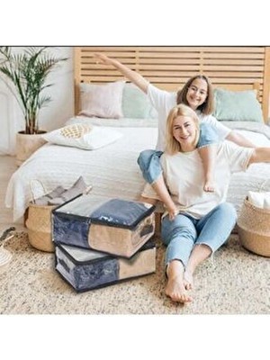 Taalu 3 Lu Şeffaf Hurç Büyük Boy 60 cm X 40 cm X 22 cm Çok Renkli Plastik Kumaş Dokuması İle Pratik Saklama