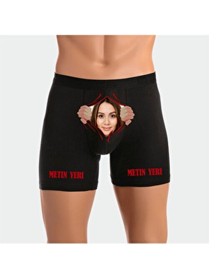 Texkid Kişiye Özel Eğlenceli Yazılı Erkek Man Boxer Siyah Renk L Beden Örme Kumaş