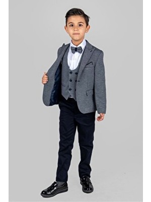 Mnk Baby & Kids Siyah Mendil Damatlık Ceketli Yelekli Erkek Çocuk Takım MNK0487 Regular Fit