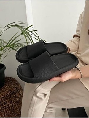 Behtah Kundura Yezyy Unisex Ortopedik Kaymaz Taban Plaj Deniz Havuz Bahçe Terlik Siyah Eva Malzemeden