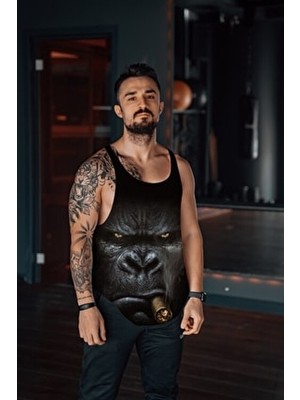 Freeyez King Gorilla Smoke Sporcu Atleti Dokuma Fitness Tank Top Rahat Yazlık Tasarım