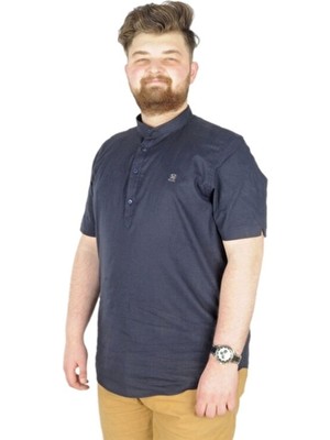 ModeXL Mode Xl 20387   Lacivert Erkek Kısa Kol Hakim Yaka Gömlek Günlük Stil 4XL Beden