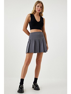 Kadın Füme Pileli Mini Dokuma Etek RV00158