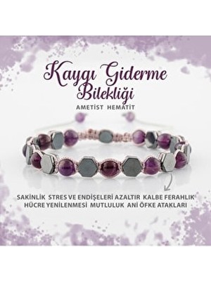Sertifikalı Kaygı Giderme Doğal Taş Bileklik Ametist Hematit 6mm B0014