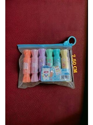Güzelyüz Avm 6 Renk Şeker Model Fosforlu Kalem Seti Şirin Işaret Kalemi 7.50 cm Çok Renkli Çantalı
