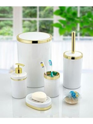 Beyaz Gold Yuvarlak Banyo Seti 5 Parça