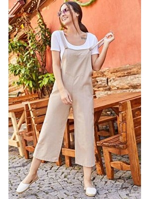 Armonika ARM-20K001117 Kadın Bahçıvan Tulum Bej Renk Pamuk - Polyester ile Günlük Şıklık