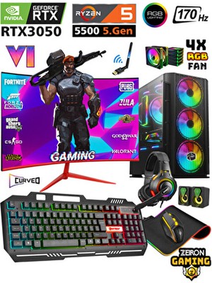Prime X70 Ryzen 5 5500 32GB 1tb M.2 SSD RTX3050 24" 170Hz Hazır Sistem Oyuncu Masaüstü Bilgisayar