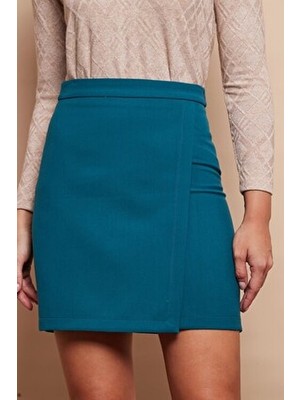 Saks Mavi Darkalıp Yüksek Bel Içi Taytlı Tenis Etek Darkalıp Polyamid Kumaş Mini Etek
