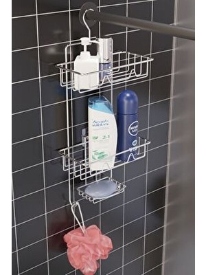 2 Katlı Krom Duşakabin Rafı - Banyo Düzenleyici