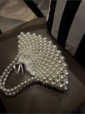 Özel Tasarım Geniş Inci Boncuk Çanta - Inci El Çantası - Incili El Çantası - Inci Boncuk Çanta