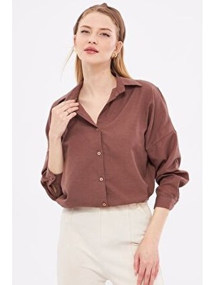 Kadın Koyu Kahve Oversize Uzun Basic Gömlek ARM-22Y001118
