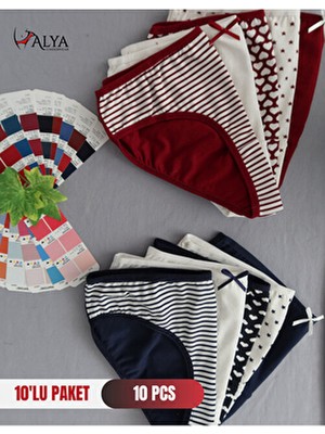 Alya Underwear Kız Çocuk Renkli Slip Külot 10'lu Paket  Pamuklu Kumaş Garson Lacivert ve Bordo Varyant, 6 - 7 Yaş