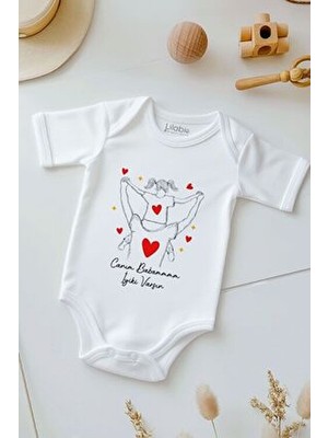Lilabio Pamuk Babalar Günü Bebek Body Zıbın Kısa Kol Baskılı Desenli