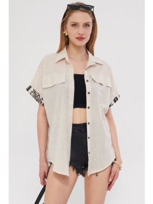 Kadın Bej Oversize Duble Kol Detaylı Gömlek ARM-24Y001075