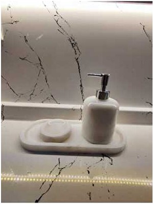 3 Lü Mermer Banyo Seti Şık Beyaz Mermer Banyo- Mutfak Mermer Sabunluk Banyo Setleri