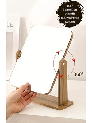 Masa Üstü Ahşap 360 Derece Ayarlanabilir Makyaj Güzellik Traş Cilt Bakım Aynası 13X18 cm SFYLDZ-546