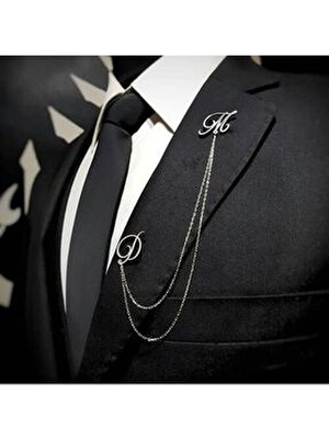 Satürn Silver Kuyumculuk 925 Ayar Gümüş Harfli Yaka Iğnesi  Damat Hediyesi Kişiye Özel Tasarım