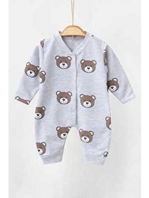 Dinamik çocuk Dinamik Unisex Bebek Tulumu %100 Pamuk Ayıcıklı Baskı Uzun Kollu Esnek 1-3-6 Aylık