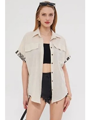 Armonika Kadın Bej Oversize Gömlek Cepsiz Regular Kesim Kalıbı ile Rahat ve Şık ARM-24Y001075