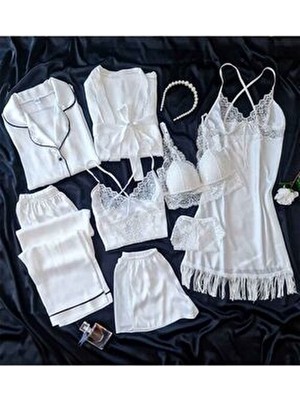 Ekru Ipek Saten Kutulu 8 Parça Dev Gelin Seti 6664