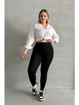 Stil Diva Kadın Spor Tayt Büyük Beden Uzun Siyah Renk Vücudu Saran Dokuma Kumaş