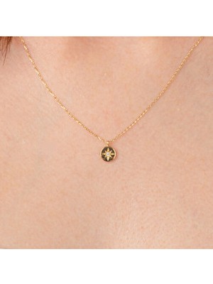 Gümüş Kolye - Taşlı Kutup Yıldızı 925 Ayar Sarı Gümüş Kolye Zirkon Taşlı Kadınlar İçin