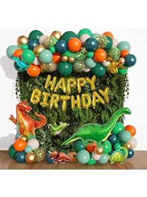 Parti Hediye Sepeti 6 Lı Çok Renkli Dinazor Folyo Balon Doğum Günü Seti 40 Adet Tema Balon ile Eğlenceli Parti