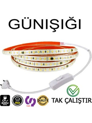 220V Şerit LED  Yüksek Işık Fişli ve Anahtarlı Günışığı 2 Metre ((Adaptör Trafo Yok Tak Çalıştır))