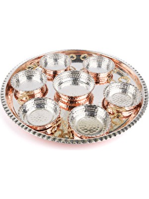 Zinnun Bakır Kahvaltı Seti N3 8 Parça 6 Kişilik Yuvarlak Metalik Tasarım ile Şık Sunum