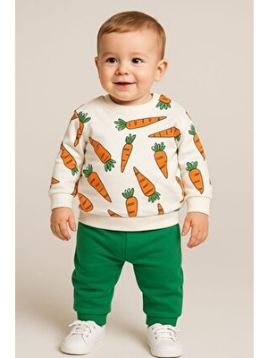 Dinamik çocuk Havuç Baskılı Bebek Takımı Mevsimlik 2li Alt Üst Unısex Aylık 3-6-9-12ay