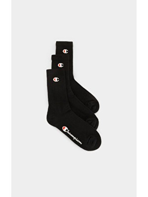 Champion Basics Unisex 3pk Crew ÇorapU-24558-KK001 Siyah Düz Desenli Güçlendirilmiş Topuk ve Burun Polyester