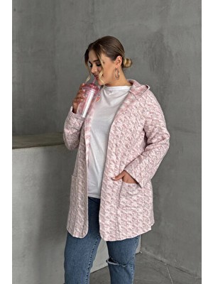 Stil Diva Kapüşonlu Cepli İnce Hırka Uzun Kollu Düz Dokuma Kadın Büyük Beden 301794