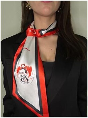 Kravat Eşarp Atatürk Fotoğraflı Imzalı Desenli