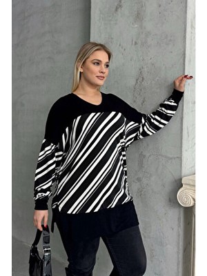 Büyük Beden V Yaka Uzun Kollu Bileği Lastikli Yırtmaçlı Bluz 303085