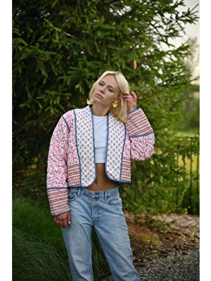 Hatun Atila Kadın Oversize Baskılı Kapitone Mont - 7648 Çift Cepli Midi Stil