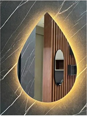 Drop Mirrors Kablosuz Ledli Özel Tasarım Berrak Rodajlı 4mm Lux 60X43 cm 4mm Kalite Dekoratif Ayna