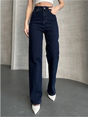 Linarose Kadın Palazzo Esnek Bol Paça Kot Pantolon Uzun Düz Desenli Denim Pamuk-Elastan