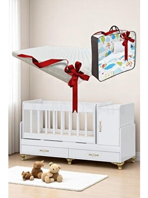 Temosan 2 Çekmeceli Sallanır Bebek Beşiği Sarı Uyku Setli Katlanabilir Ve Taşınabilir Tasarım