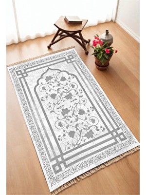 Dekoratif Dijital Baskılı Siyah Kaymaz Taban Seccade Namazlık 75X120