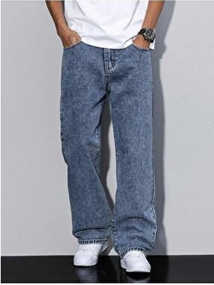 Erkek Baggy Fit Asit Yıkama Jean Kot Pantolon