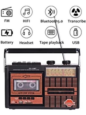 Fp 319BT Bluetooth Hoparlör Retro USB Kart Fm Radyo Kaset Teyp Çalar Playback Pilli Müzik Player
